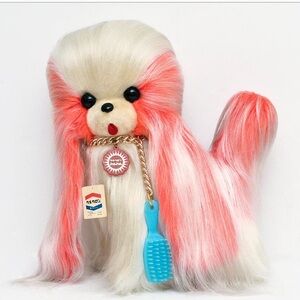 Vintage plush pink Pomeranian puppy made in Japan